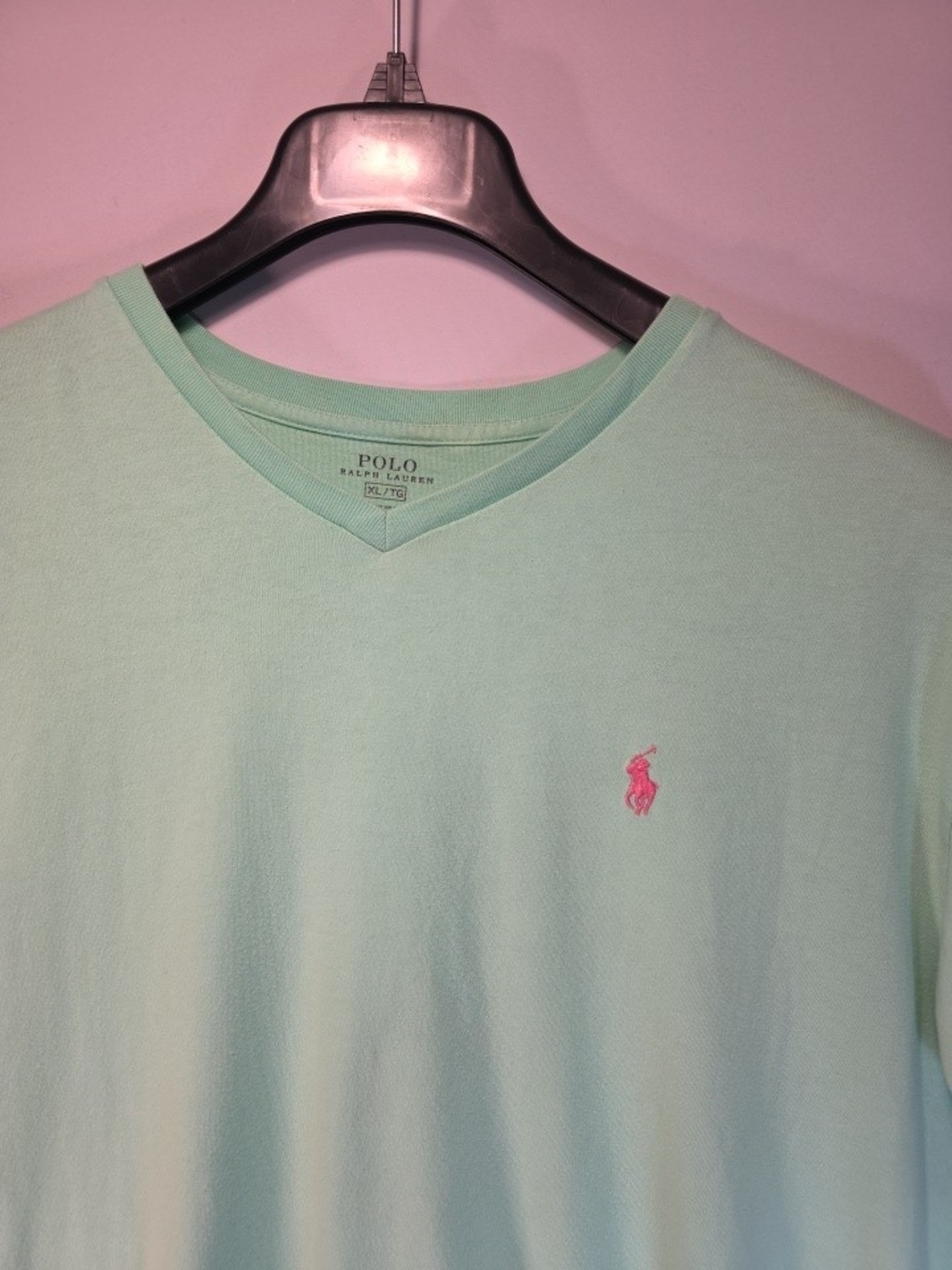 Polo Ralph Lauren Unisex Mint Green V-Neck T-Shirt XL Pink Pony Casual Preppy